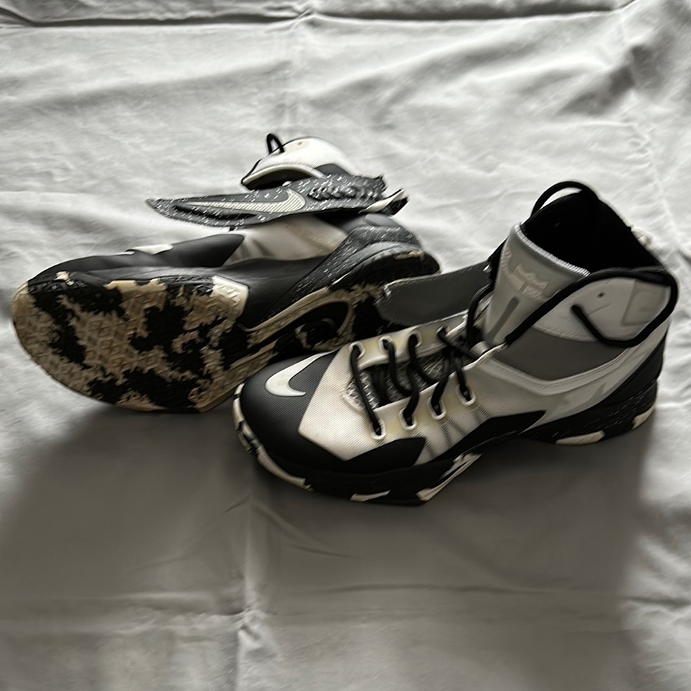 Nike LeBron custom made Black and White High-Top Shoes